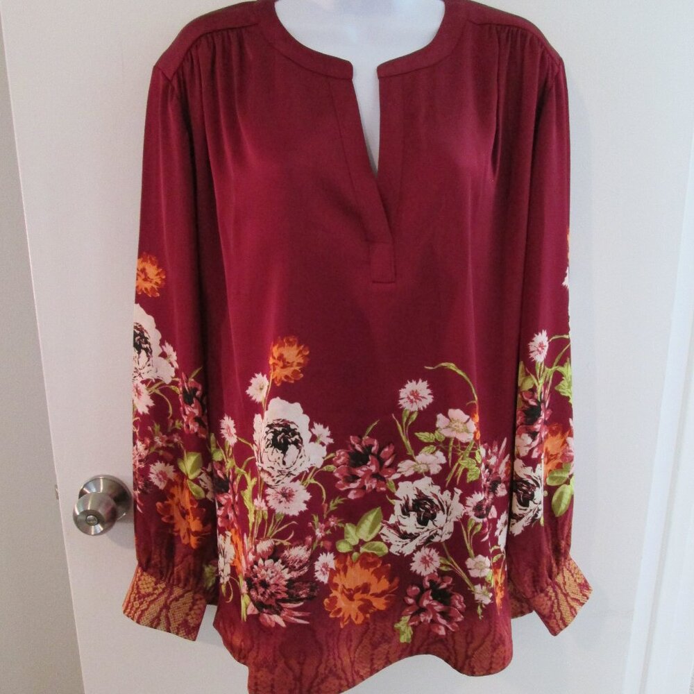 JM Collection Women's Printed Satin Split Neck Blouse XXL NWOT